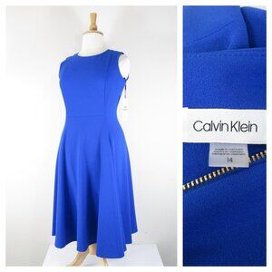 Calvin Klein Plus Size Royal Blue A-line Midi Dress 14 Formal Business Career